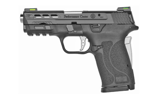 SMITH & WESSON Performance Center M&P 9mm Shield EZ 3.8″ Silver Ported Barrel 8Rd Semi-Automatic Compact Pistol with Hi-Viz Litewave H3 Tritium Sights (13226)